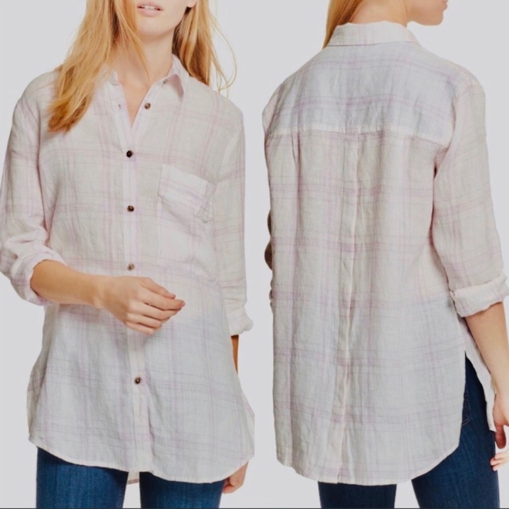Free People No Limits Plaid Button Down
Linen Shirt Size Medium